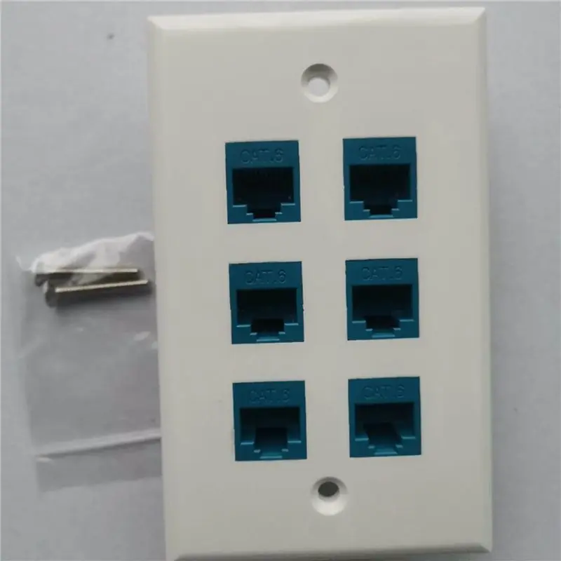 ABRI-10X Cat 6 Ethernet Wall Plate 6 Port,Ethernet Wall Plate Female-Female Removable Compatible With Cat7/6/6E/5/5E