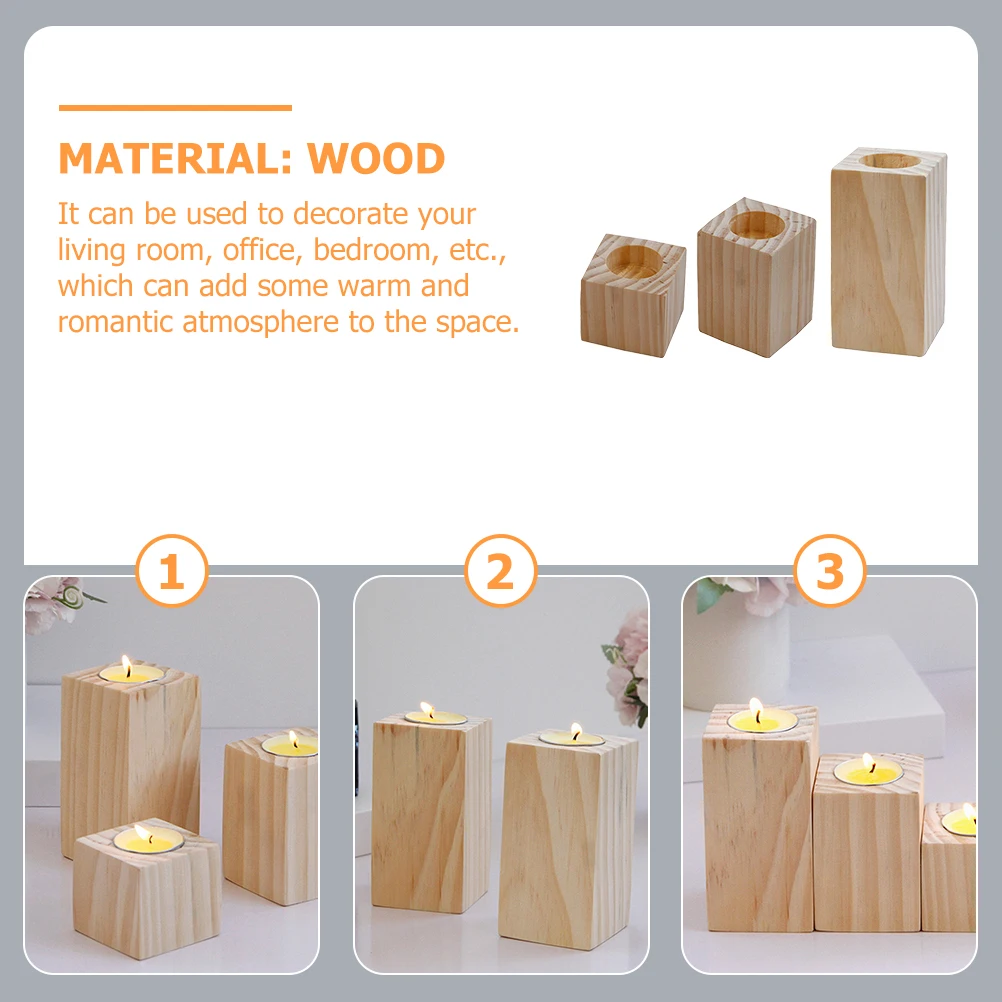 

3 Pcs Holders Wooden Tealight Rustic Decorative Table Wedding Party Home Craft Living Bedroom Furniture