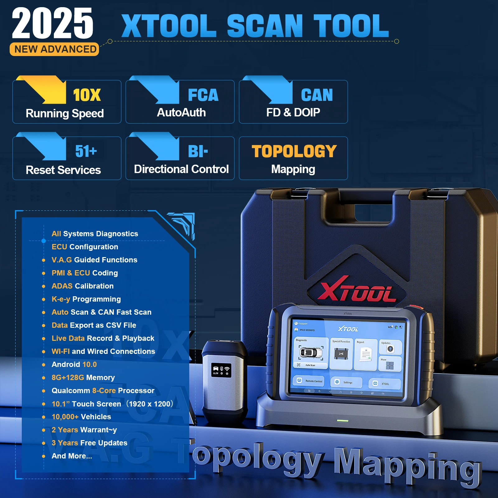 For IP919 Full System Diagnosis Tools Bidirectional Controls FCA ECU Coding Key Programming 51+ Services OBD2 Scanner 2 Years