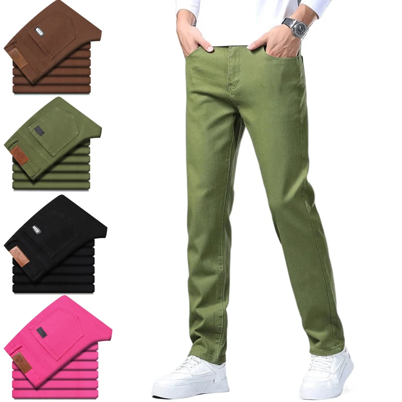 

Slim Men's Stretch Jeans Autumn New Fashion Comfortable Pants Business Straight Leg Classic Male Elasticity Denim Trousers