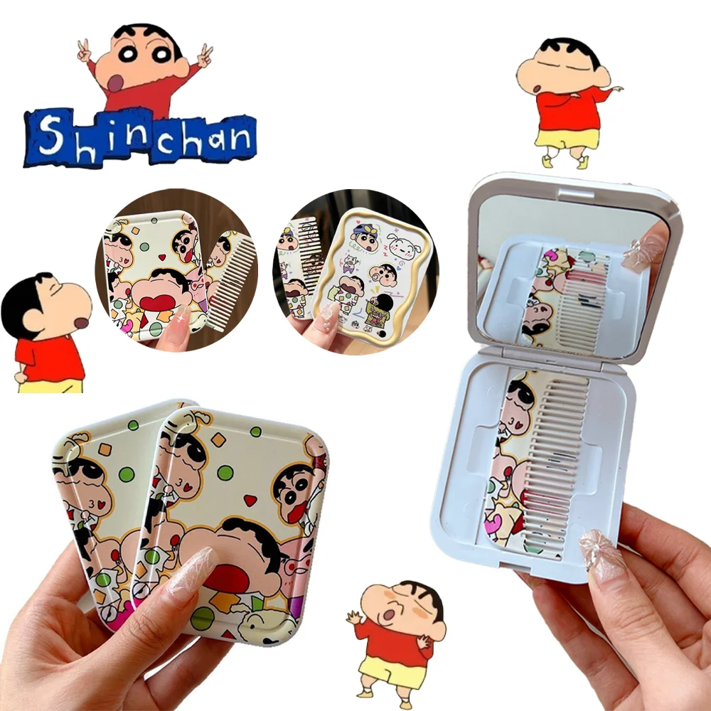 

Ручное зеркало Crayon Shin-chan, мини-складное зеркало, набор расчесок, подходит для женщин, косметическое зеркало с героями мультфильмов, подарки на день рождения