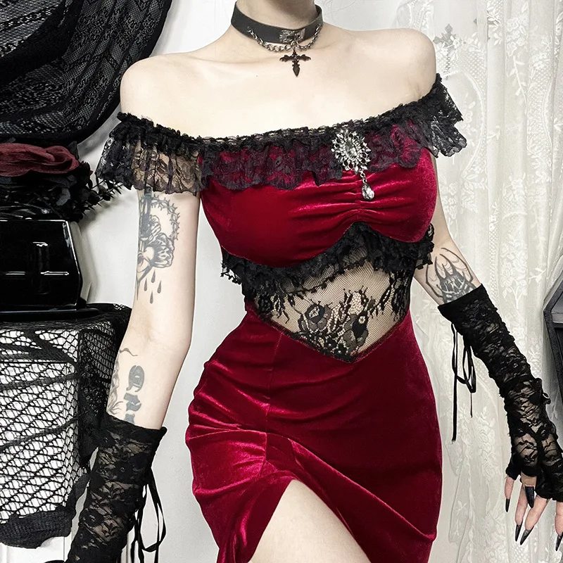 

Autumn New Socialite Style Queen Sexy One Shoulder Velvet Irregular Dress