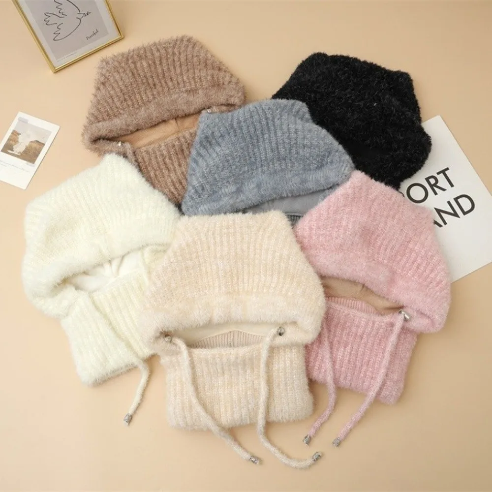 

Cozy Korean Style Balaclava Hat Warm Fluffy Woolen Hat Large Head Circumference Breathable Knitted Hat for Women