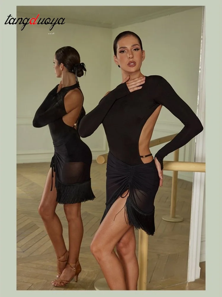 Latin Dance Backless Top Jumpsuit Elasticity Bodysuit Ballroom Dancing dance overalls Practice Wear Samba Rumba Chacha Women