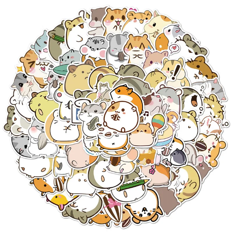 

10/30/50pcs Round Hamster Sticker School Student Diary Hand Ledger Stationery Mobile Phone Guitar Decoration Kawaii Girl Toys