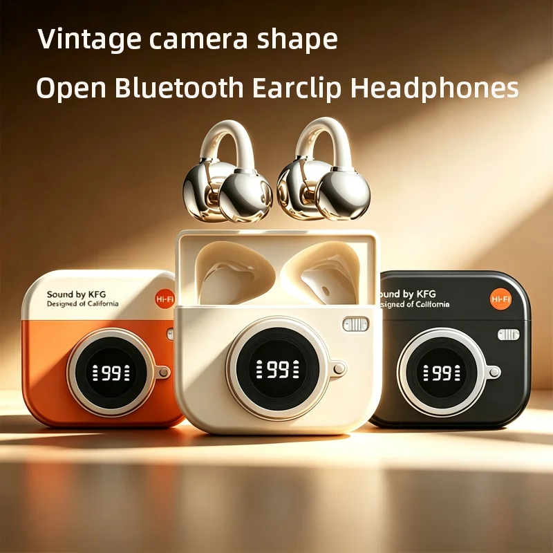 Vintage Camera Shape Bluetooth Earphone Open Style Listen Music Earclip Headset