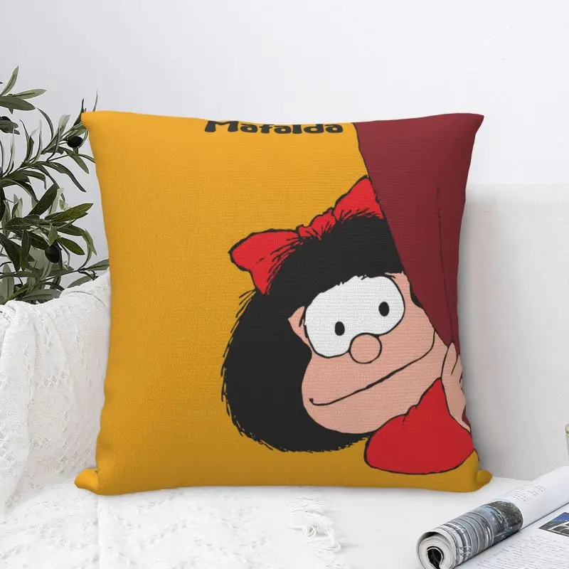 Custom Humor Mafaldas Quino Comic Cartoon Manga Pillow Case 45x45cm Luxury Cushion Cover Velvet Pillowcase