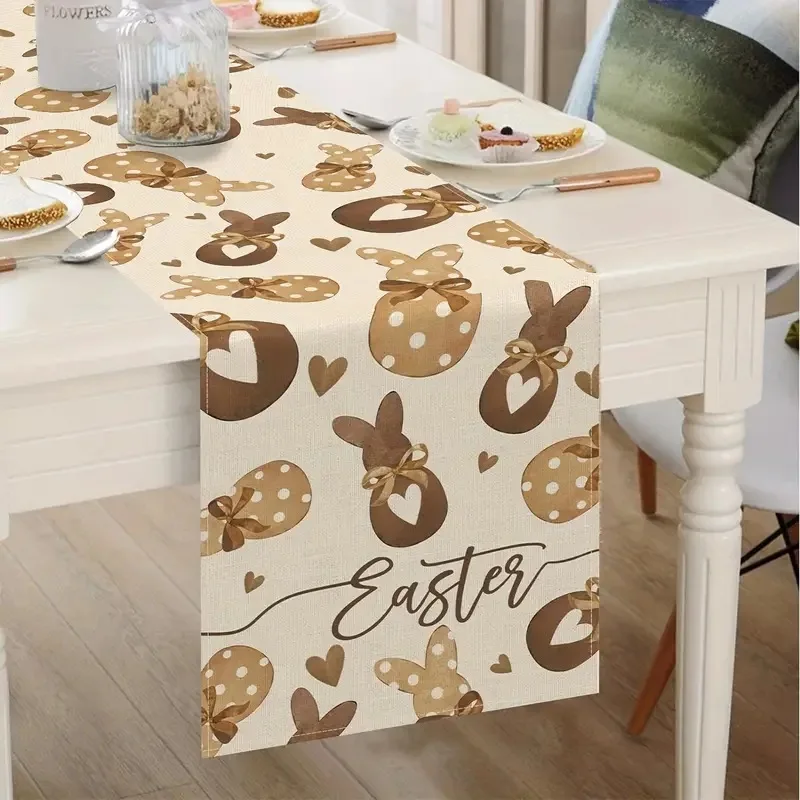 

2024 Easter Table Runner Linen Bunny Gnome Eggs Dining Tablecloth Placemat Spring Holiday Decoration for Kitchen Table Covers