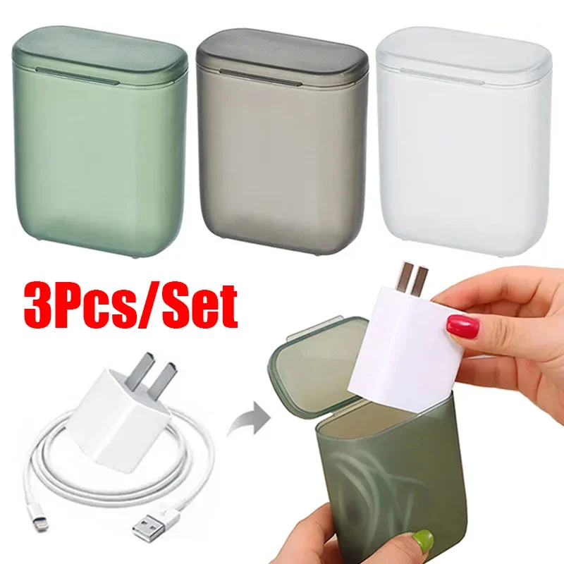 Desktop Data Cable Storage Box Dustproof With Cover Cell Phone Charger Box Transparent Cable Wire Container Box For Office Home