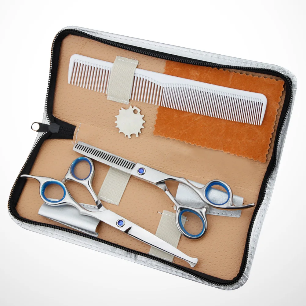 

5Pcs Hairdressing Scissors Set Blue Ergonomic Handle Professional Hair Salon Cutter Thinning Styling Tools Portable Barber Home