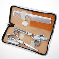 5Pcs Hairdressing Scissors Set Blue Ergonomic Handle Professional Hair Salon Cutter Thinning Styling Tools Portable Barber Home