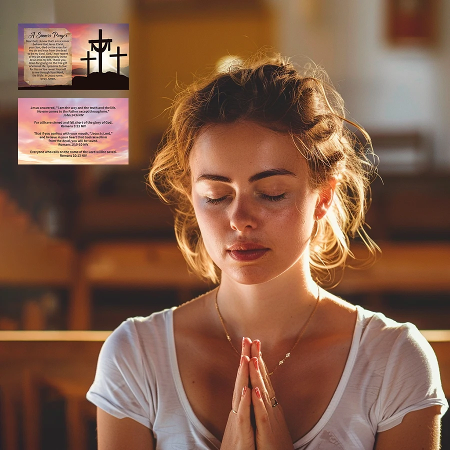 100 Stück Evangeliumskarten, Sinner's Prayer Bibelvers-Karten doppelseitig, christliche Glaubens-Taschenkarten zum Teilen – Detail 6