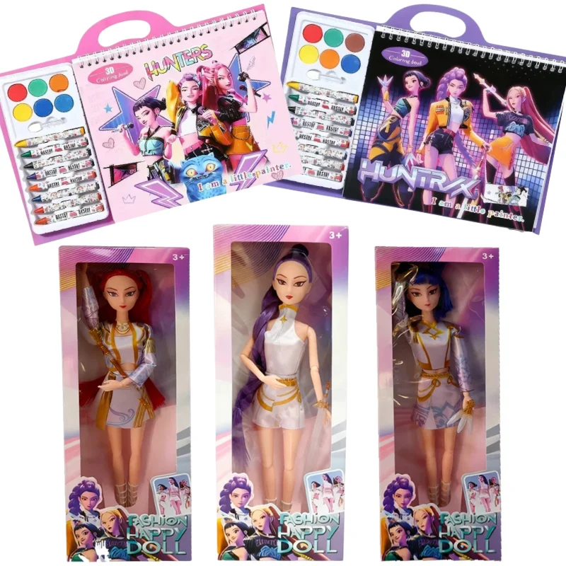 Hot Toys K Pop Demon Hunters 30 سنتيمتر دمى كتاب تلوين للأطفال-تتبع الرسوم المتحركة خربش كتاب هدية عيد ميلاد (Lumi/Mira/Zoe) #1