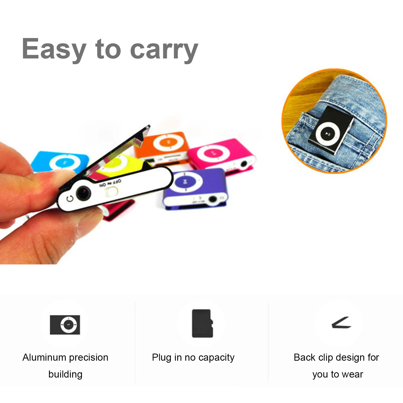 مشغل MP3 USB صغير محمول، مشبك صغير MP3 مقاوم للماء، مشغل موسيقى Mp3 معدني مدمج مع فتحة بطاقة TF #3