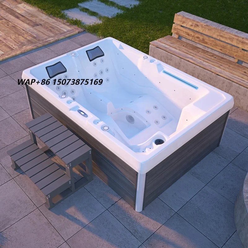 New Massage Waterfall Outdoor Spa Swim Pool square Hot Tub with LED Factory Price Jacuzzier Function 3 Persons
