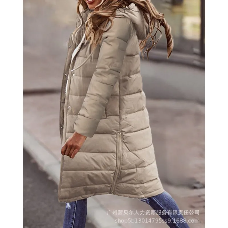 Women Solid Color Hooded Single-Brewed Large Coat 2023 Winter New Parkas Jacket Women Long Sleeve Zipper Straight Parkas Coat