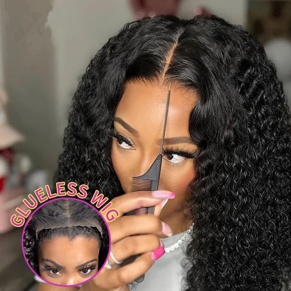 Glueless 5x5 Ready to Wear Deep Wave HD Lace Closure Wigs Human Hair Pre Plucked 6x4 Curly Brazilian Transparent Lace Front Wigs