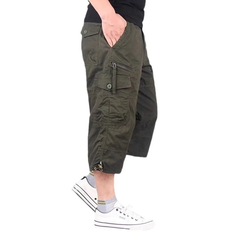 Summer Men's Loose Cargo Shorts Tactical Capri Trousers Elastic Waist plus Size Casual below Knee Outdoor Jogging Pants view 5