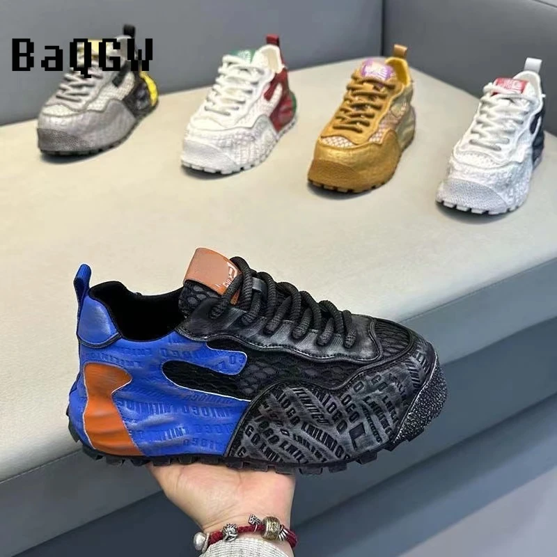 Color Block Designer Chunky Sneakers Men Running Shoes Fashion Casual Breathable Mesh Increased Internal Thick Platform Shoes