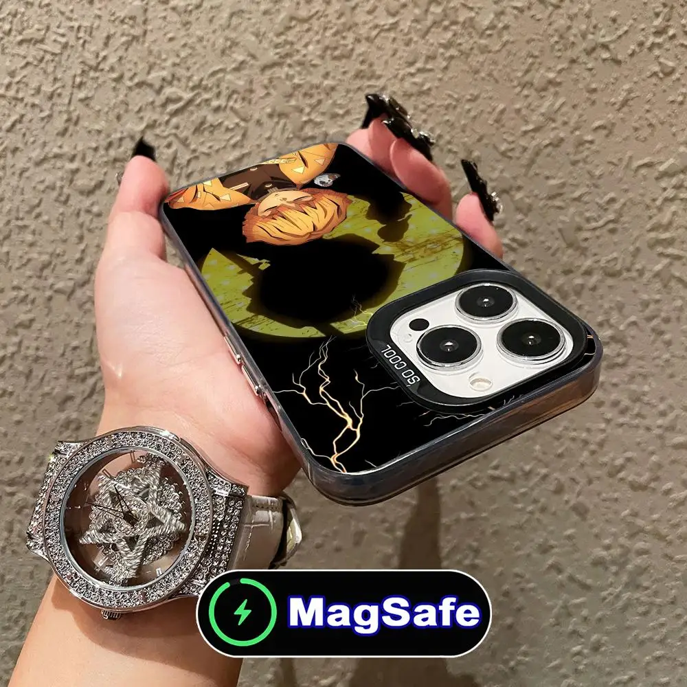 شيطان القاتل Zenitsu قضية الهاتف المحمول آيفون 16 15 14 13 12 11 برو ماكس زائد MagSafe شفافة اللون واقية فاخرة
