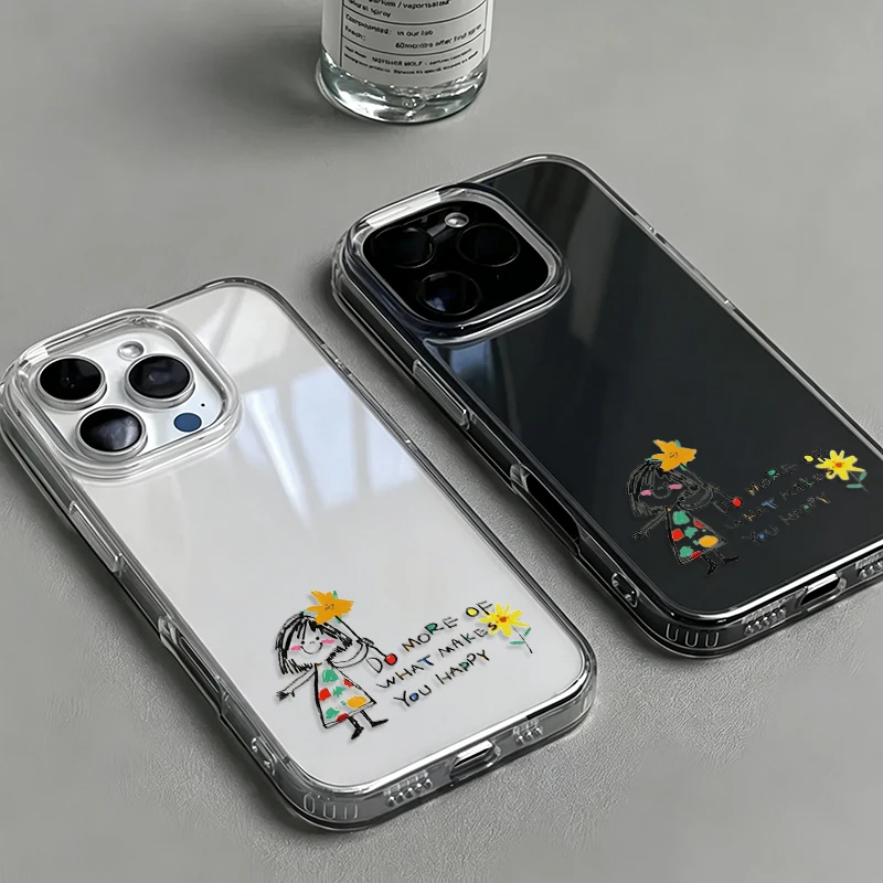 

Super Cute Hand Drawn Short Haired Girl Y2K Phone Case for IPhone Air 17 Pro Max 16 Plus 15 14 13 12 11 Pro Max Trend Soft Cover