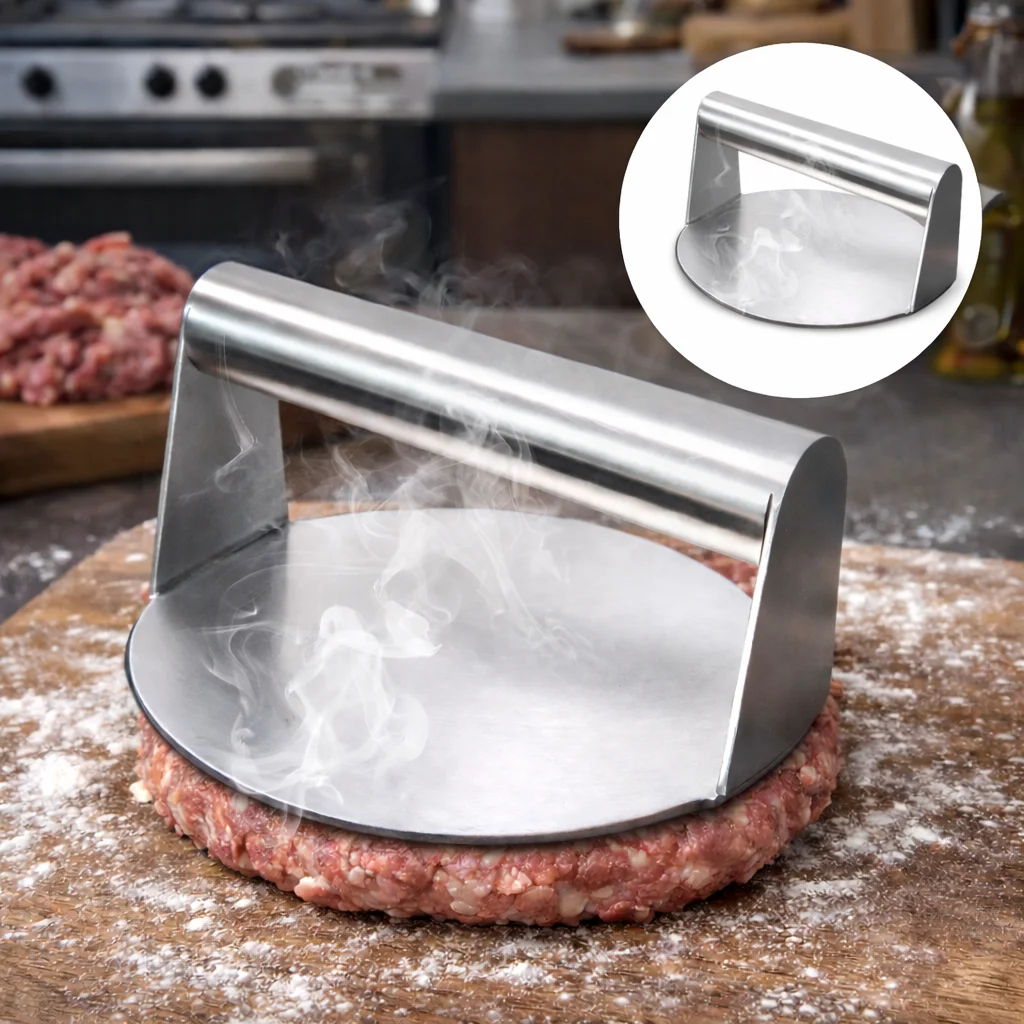 Prensa para Hamburguesas de Acero Inoxidable para un Resultado Perfecto – Molde Circular para Carne para Carnes de Charcutería y Accesorios de Cocina