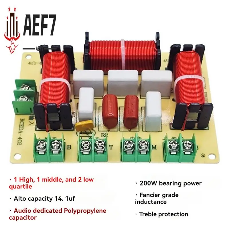 AEF7-200W 4 vias crossover alto-falante de áudio crossover graves duplos + médio + divisor de frequência aguda ktv crossover profissional