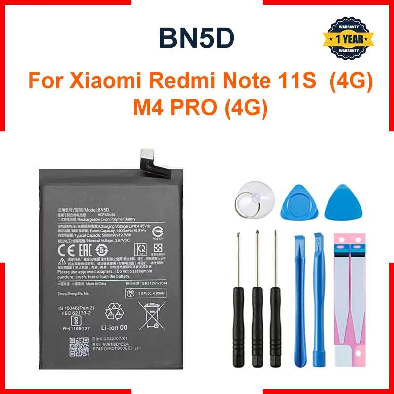 Per batteria Xiao Mi 5000mAh BN5D per batterie per telefoni cellulari Xiaomi Redmi Note 11 S 11 S 4G M4 PRO 4G