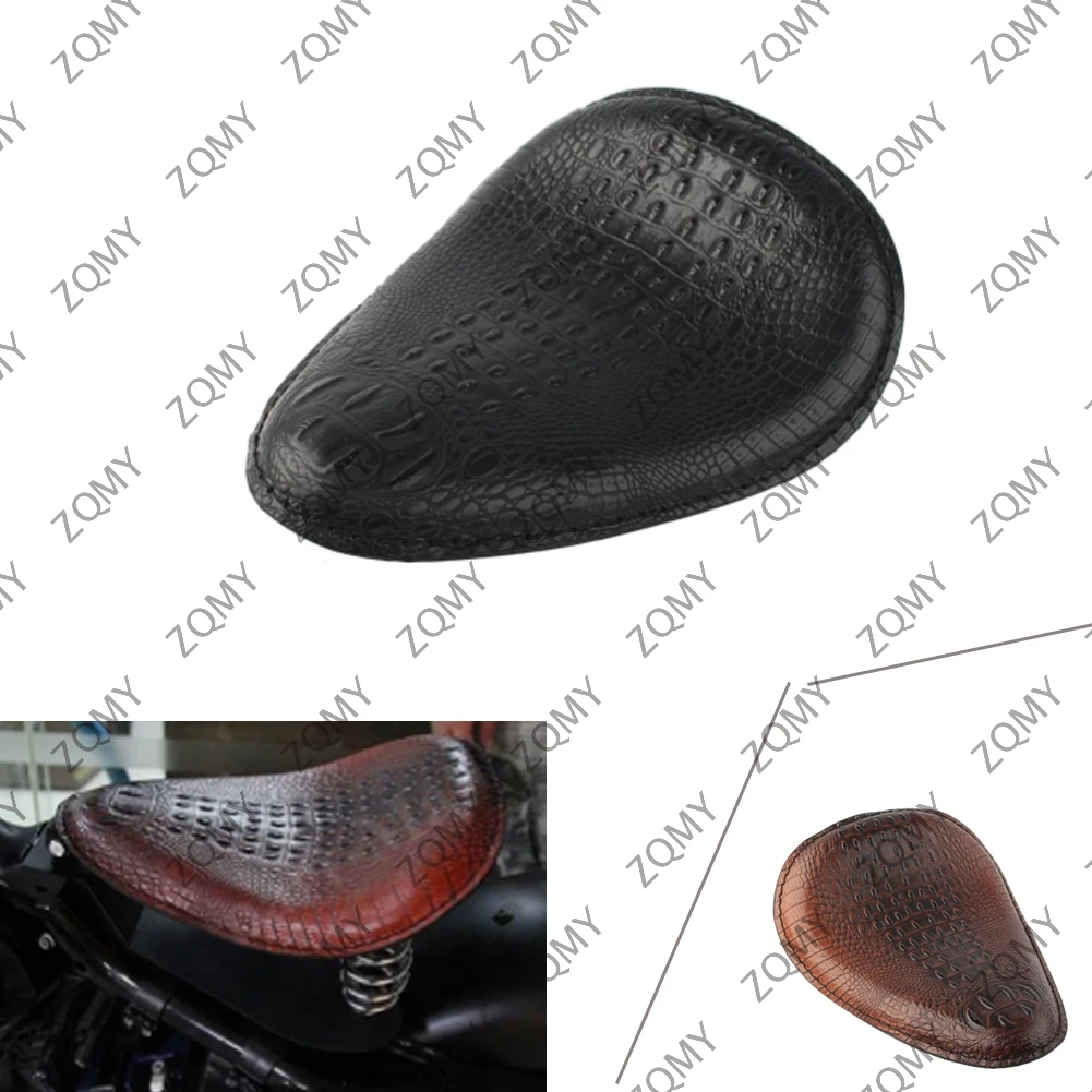 Black Alligator Motorbike Leather Solo Driver Seat For Harley Honda Yamaha Kawasaki Suzuki Sportster Bobber Chopper