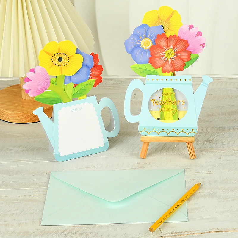 

4Pcs New Flower Modeling Teacher Card Greeting Card Creative Blessing Message Greeting Card Thanksgiving Teacher's Day Gift Card