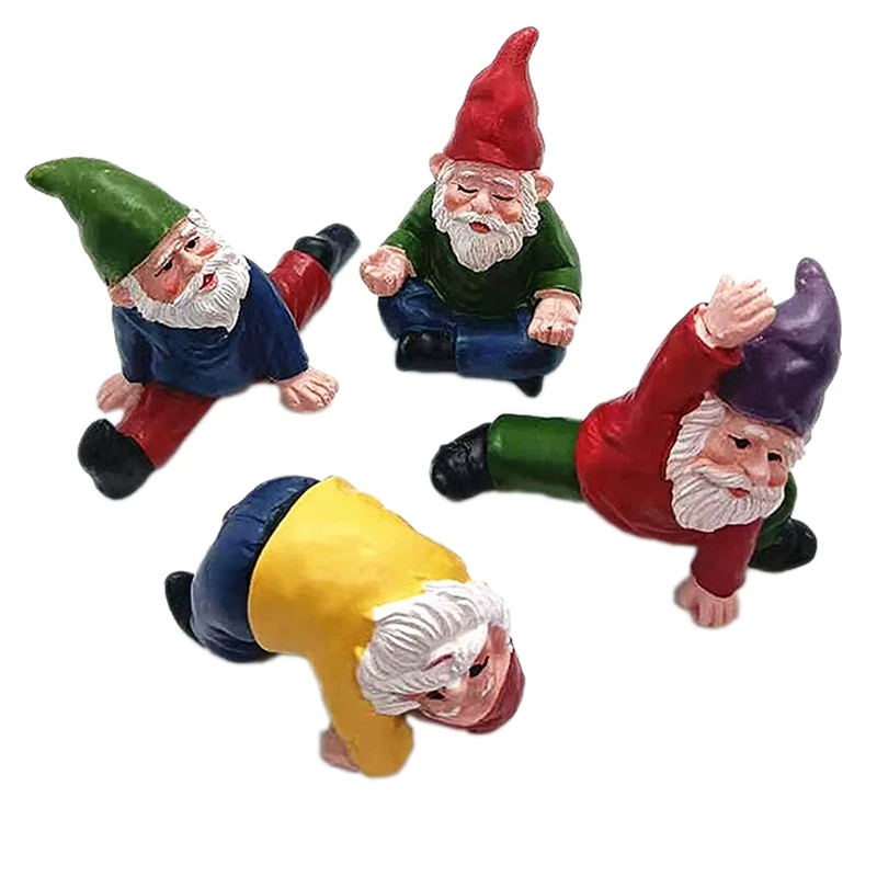 Funny Garden Gnomes, Yoga Dwarf Ornaments, Fairy Garden Gnome Acessórios, Decorações em miniatura, 4pcs