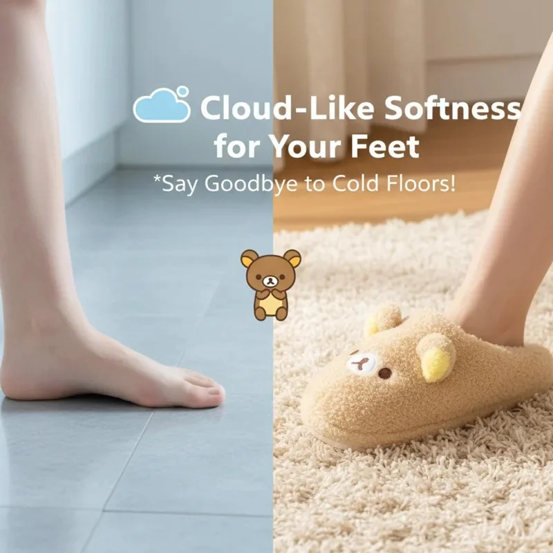 

Kawaii Rilakkuma Y2K Slippers Anime Cartoon Japan All Inclusive PE Frosth Plush Indoor Home Flat Anti Slip Couple Slippers New