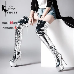 Sexy Over the Knee High Boots Women Platform Stiletto Heels Fetish Pole Dance Botas Lady Winter Shoes Silvery Thigh High Boots