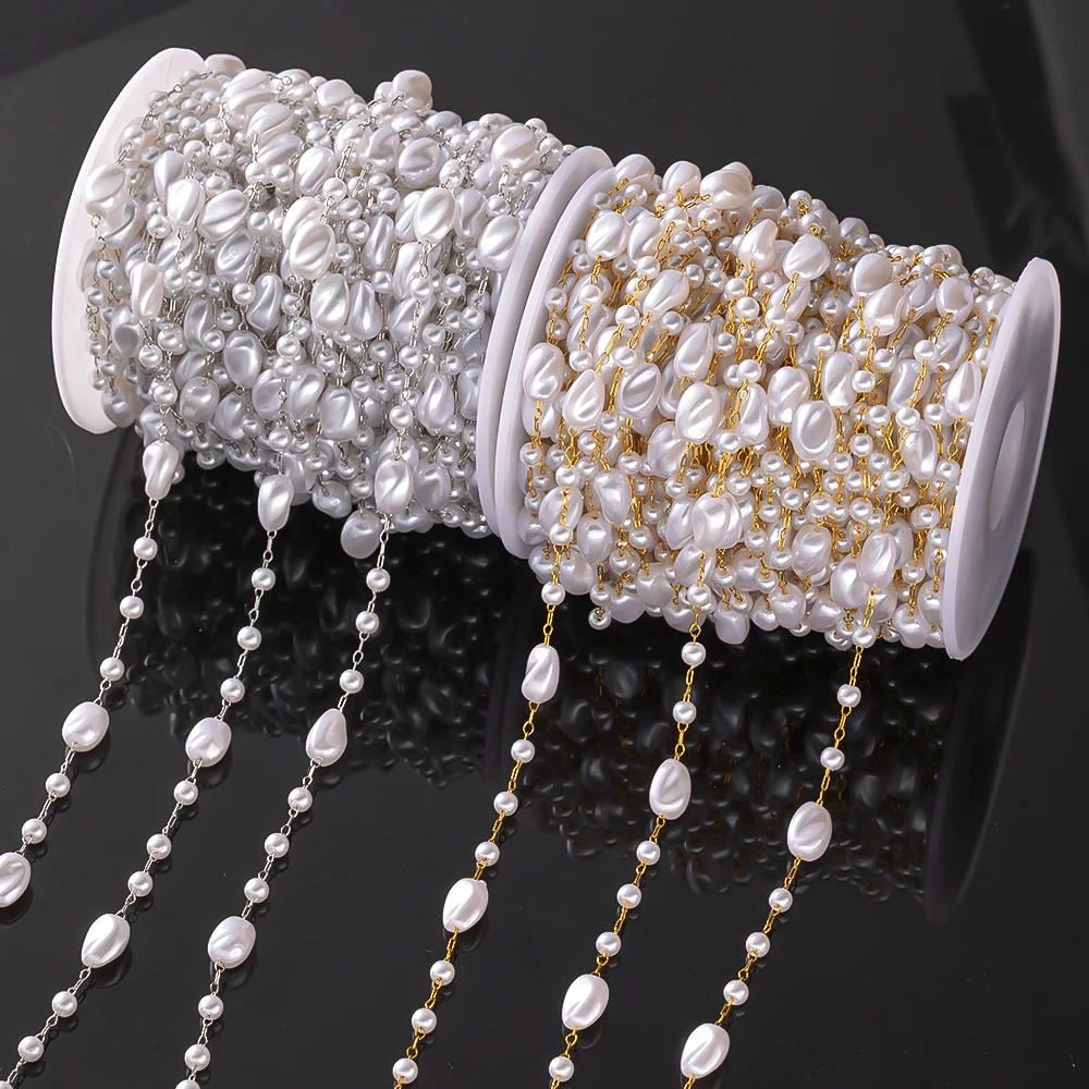 

1m Gold Faux Pearl Chain Stainless Steel Necklace Link Bulk for Jewelry Making Necklace Bracelet DIY Handmade Supplies Findings