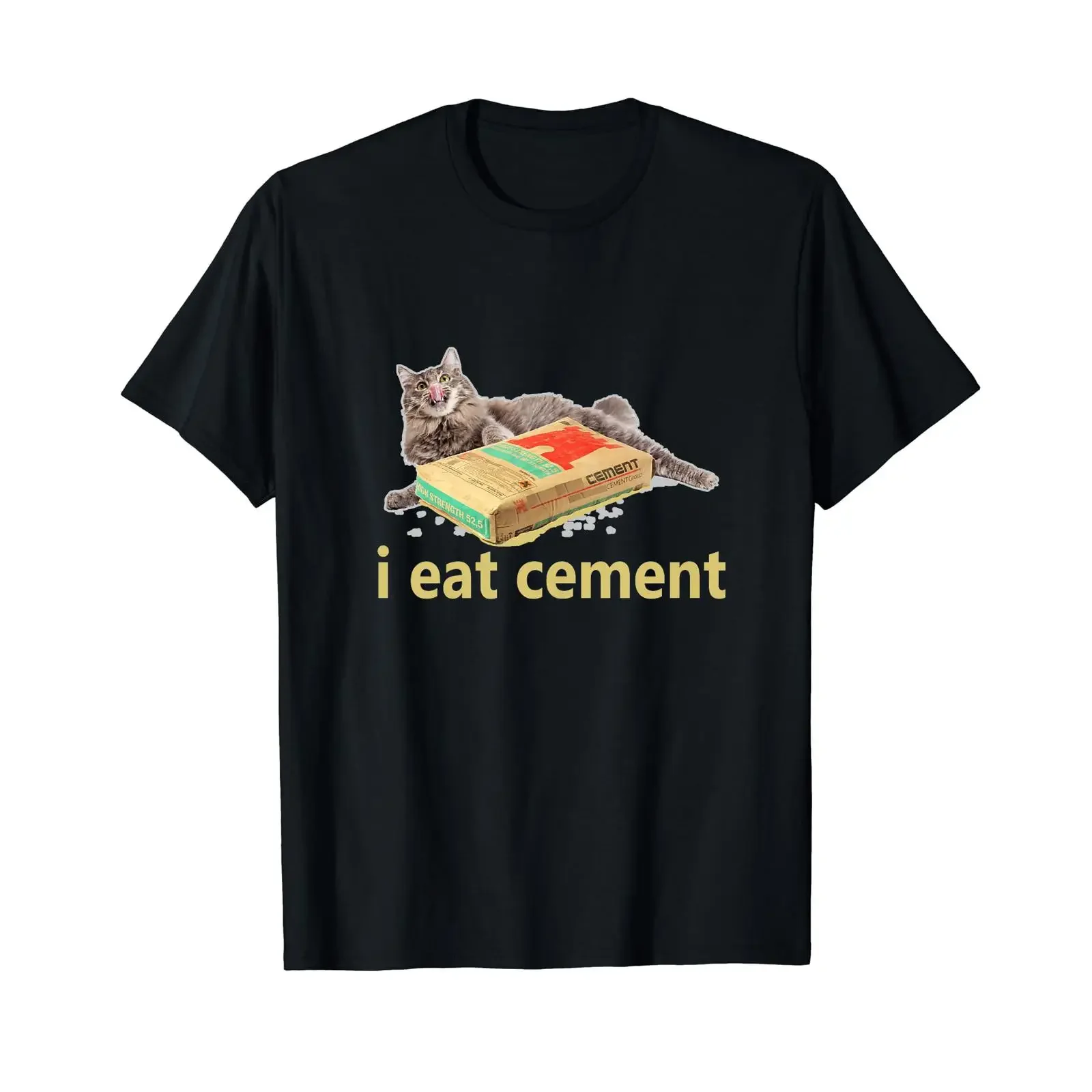 Ich esse Zement, verflucht, lustiger Kater, seltsamer, spezifischer Witz, dankbares Meme, T-Shirt, Schwarz, S, Vintage, gewaschen, bequem, Herren, Unisex, Freizeit