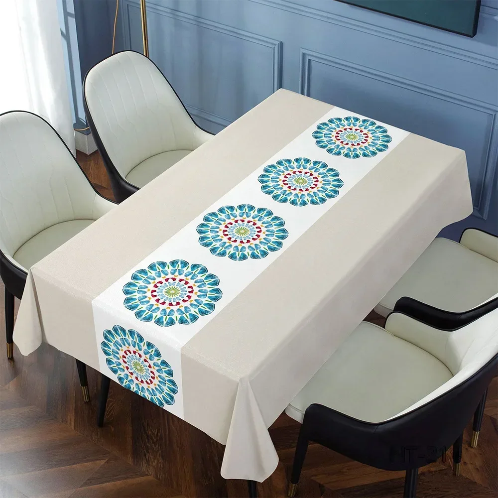 

2024 Round tablecloth small clear printed table cloth skyblue