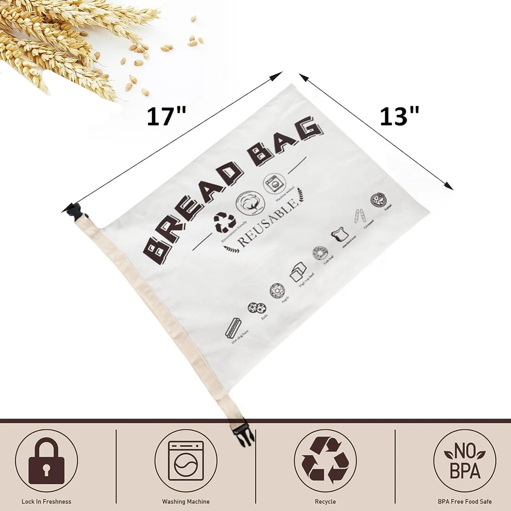 Bread Bag Organic Reusable Bread Bags for Homemade Bread Gift Giving Fresh Keeping Bread Container with Double Lining Large Loaf