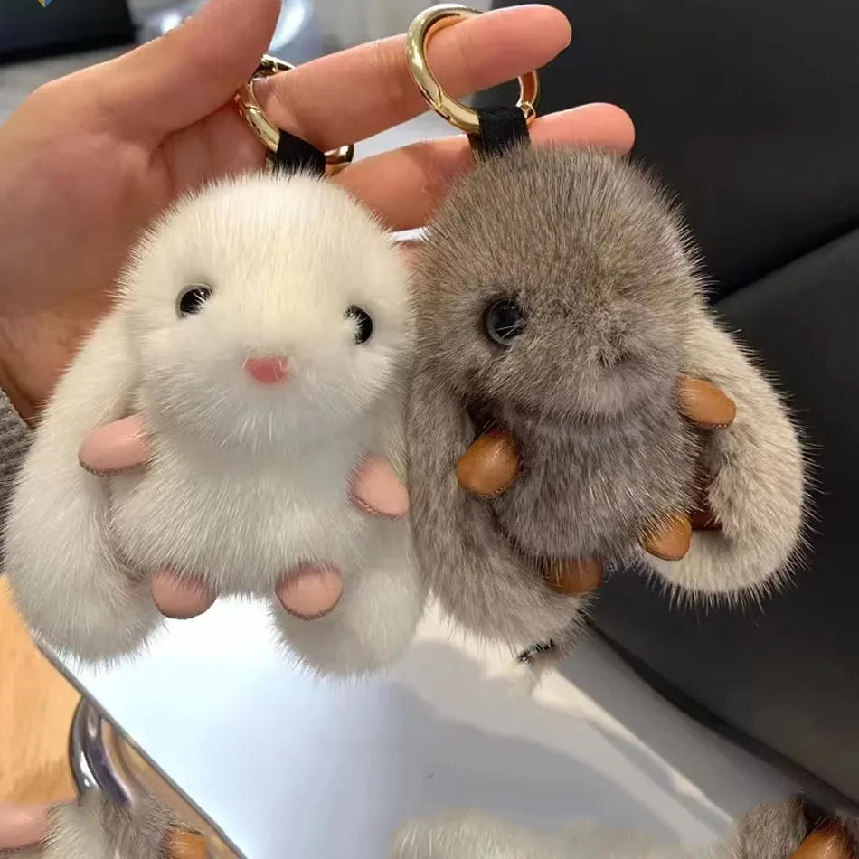 

Cute Fluffy Rabbit Keychain Ring Plush Pompon Bunny Bag Pendant For Couple Car Key Ring Jewelry Gifts