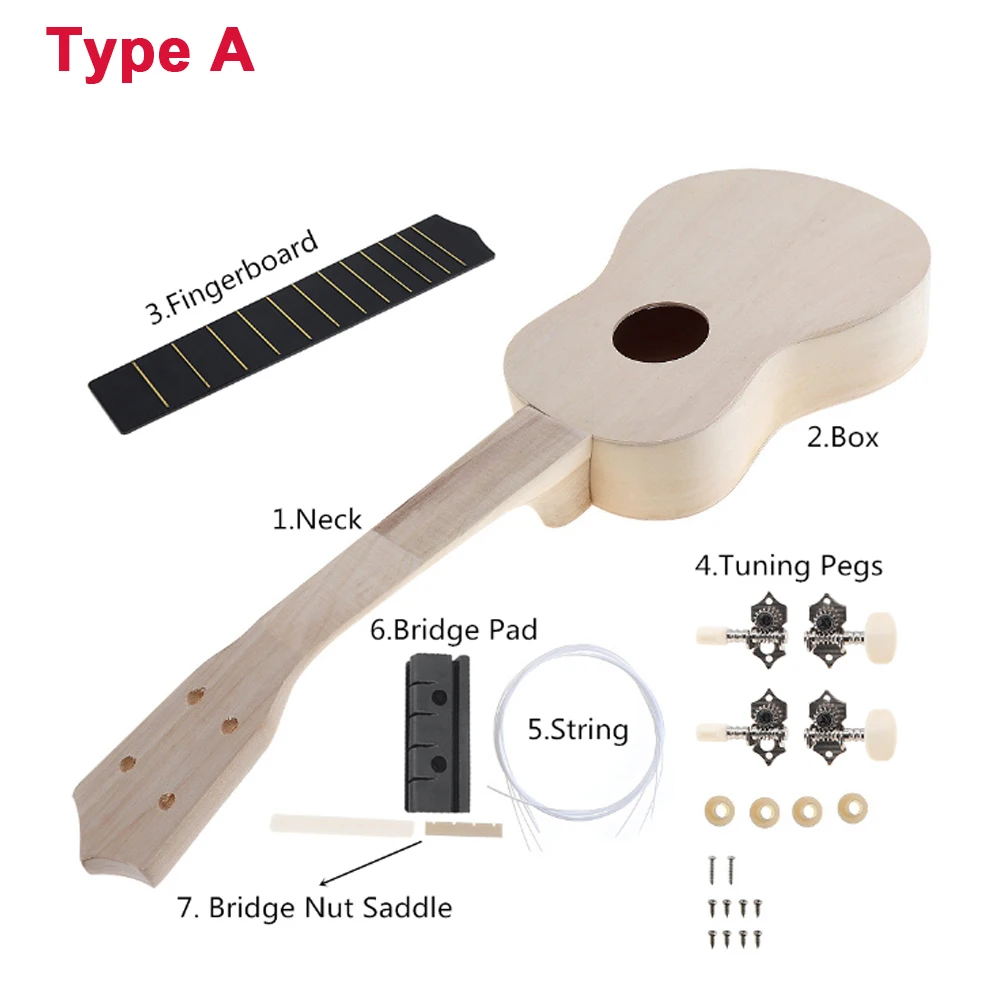 DIY Ukulele  21 Inch  Kit Deer Sound Hole Basswood Soprano Hawaii Guitar Handwork Painting for Parents-child Campaign