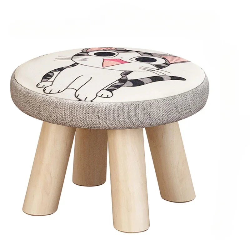 

Wood Foot Stool Kids Minimalist Living Room Hand Made Small Portable Animal Cushion Ottomans Outdoor Tabouret Cute Furniture