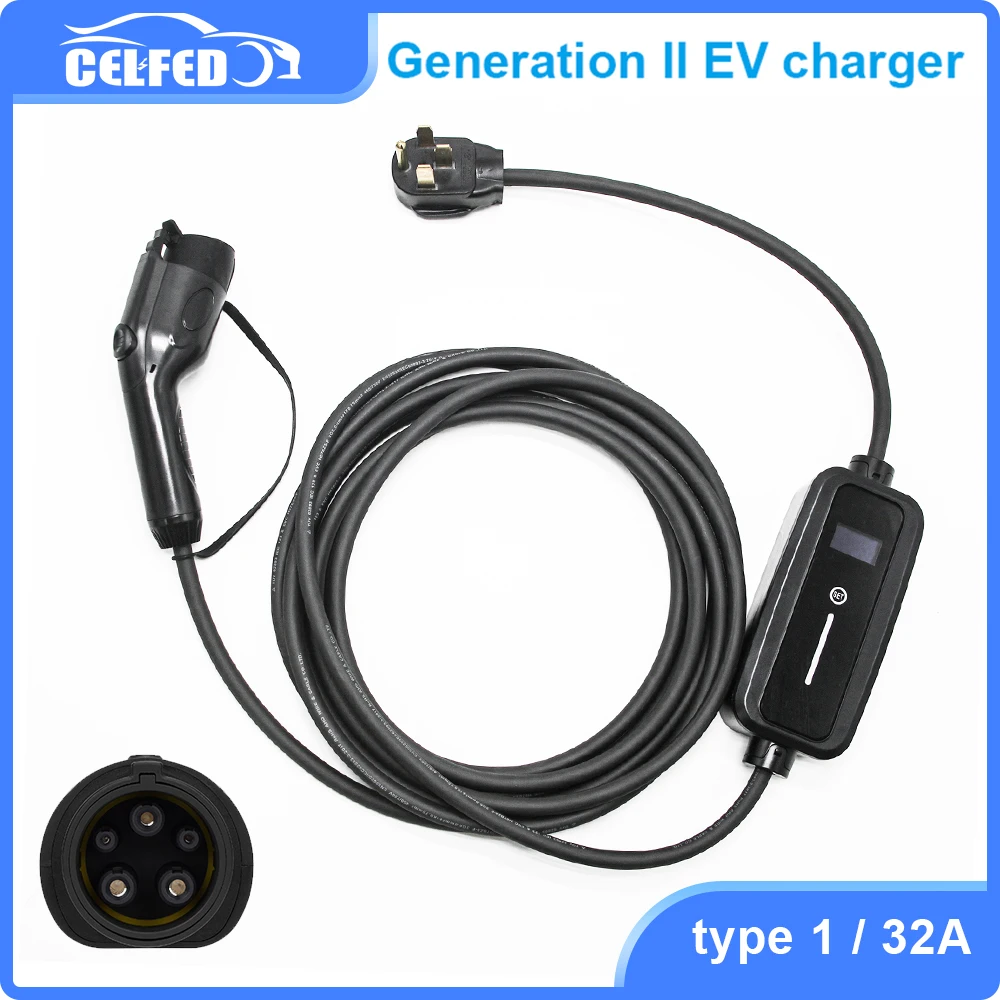 

Однофазное зарядное устройство для электромобилей 32A, 8 м, 250 В, тип 1 J1772, регулируемое черное зарядное устройство для электромобиля с нейлоновой сумкой