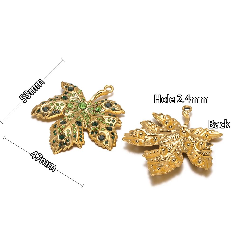 2 Stück Edelstahl-Zirkon-Blattanhänger mit großen Blättern für DIY-Schmuck, Damen-Halsketten, Ohrringe, Armband-Zubehör – Detail 3