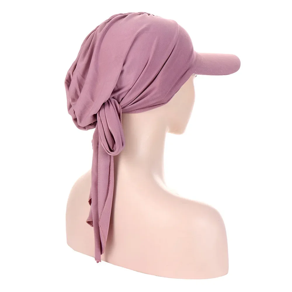 Neue Winde Band Krempe Kappe Sonnenblende Hut Frauen Vorgebundene Motorhaube Muslimischen Hijab Pull On Fertig Kopf Schal Wrap haarausfall Kopfbedeckung