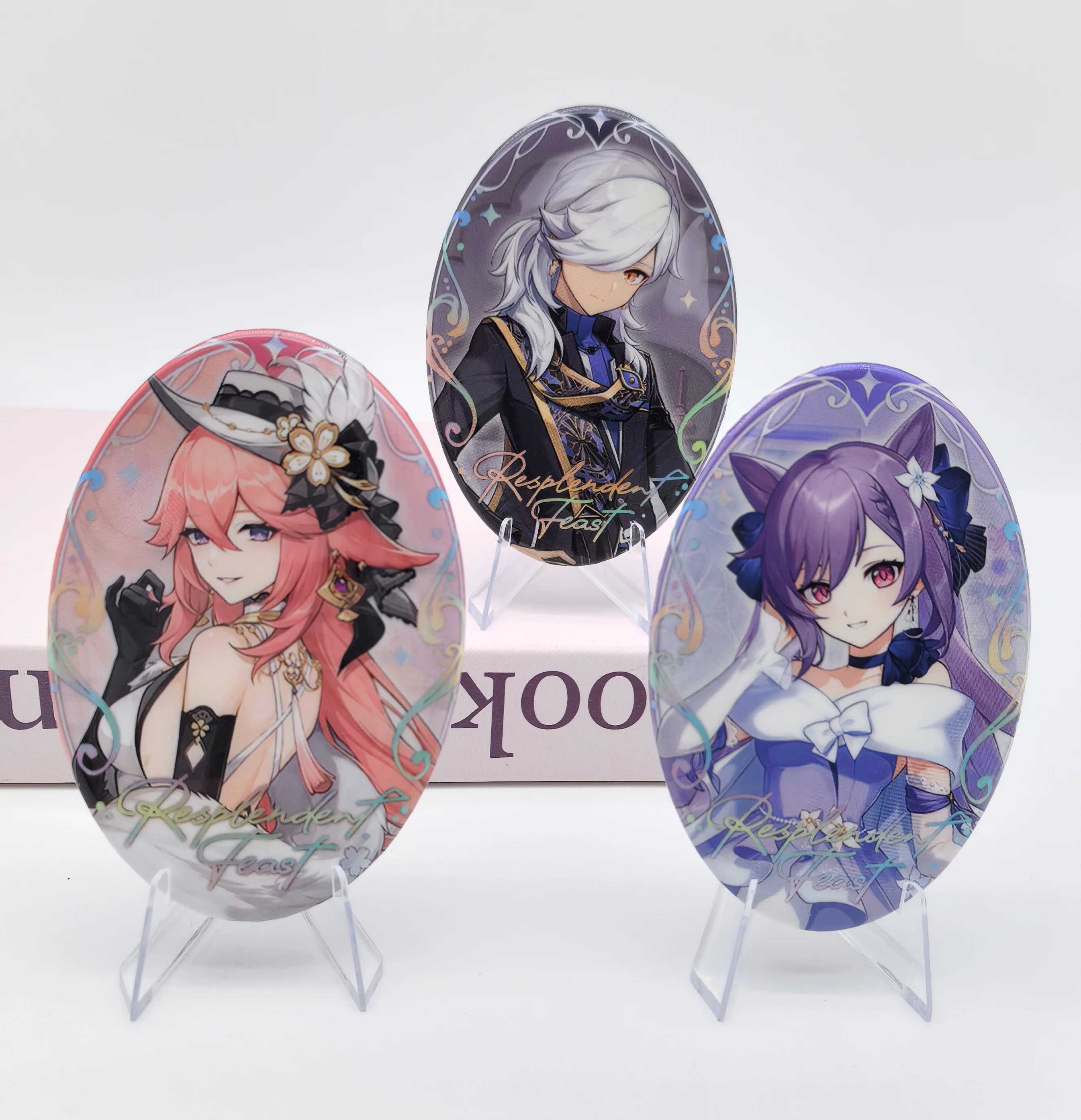 1 juego de Anime Genshin Impact Diluc Tartaglia Yae Miko insignias mochila alfileres ovalados decoraciones broche accesorios coleccionables