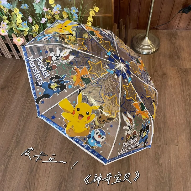 Kawaii Pokemon Pikachu Cartoon Transparent Umbrella for Kids Manual Opening Rain Umbrellas Girls Automatic Opening of Umbrella