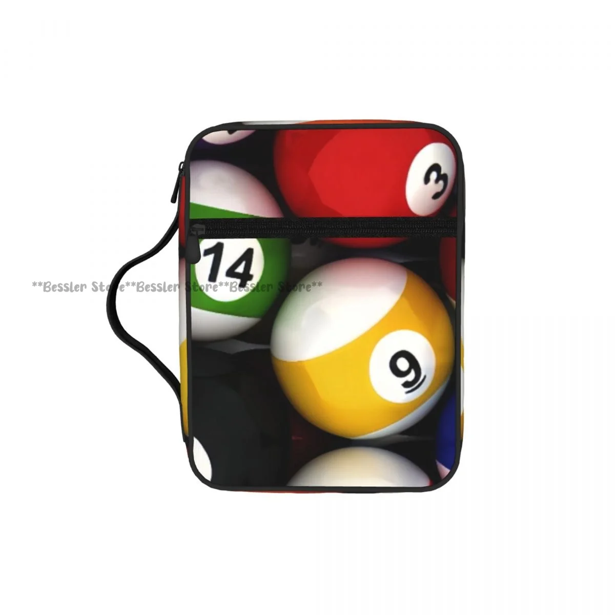 

Billiard Balls Print Bible Cover Case Zipper Pocket Handle Storage Bag Church