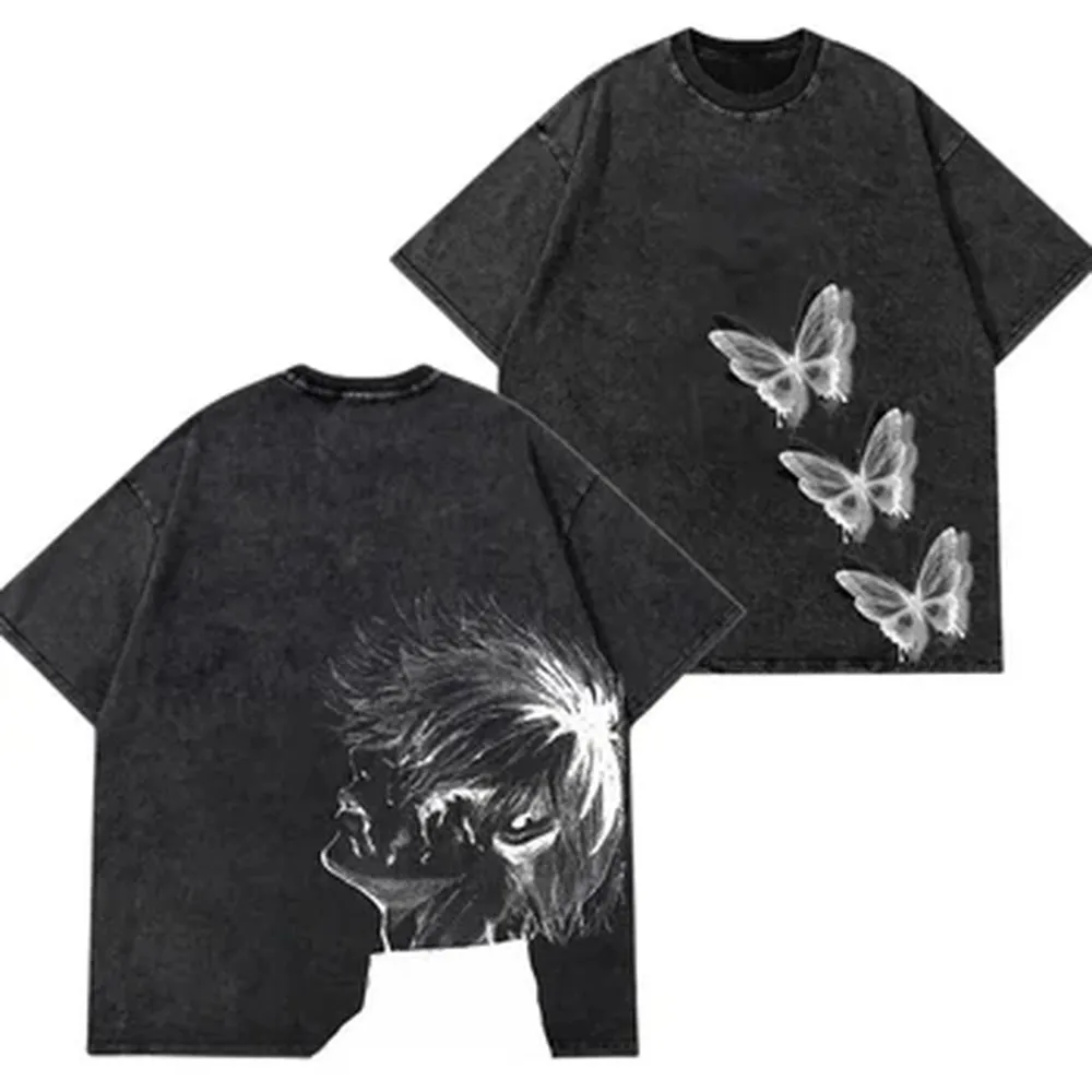 Tokyo Ghost Ken Kaneki Manga T-shirt Summer Cotton Short Sleeve Tee Vintage Washed Oversized Streetwear Men's Women's Clothing