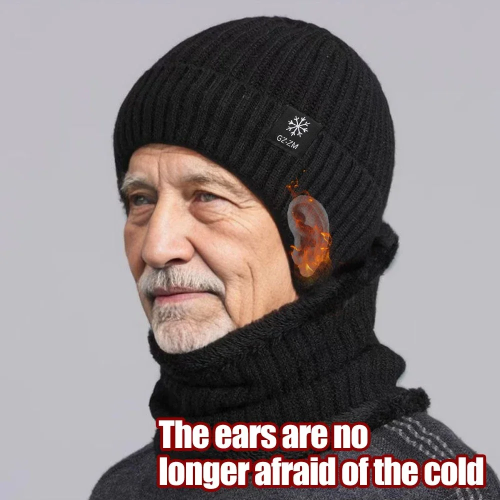 3pc/Set Men's Beanie Hat Scarf Gloves Set Daddy Grandfather Plush Winter Knitted Warm Hats Soft Ear Protection For Cold