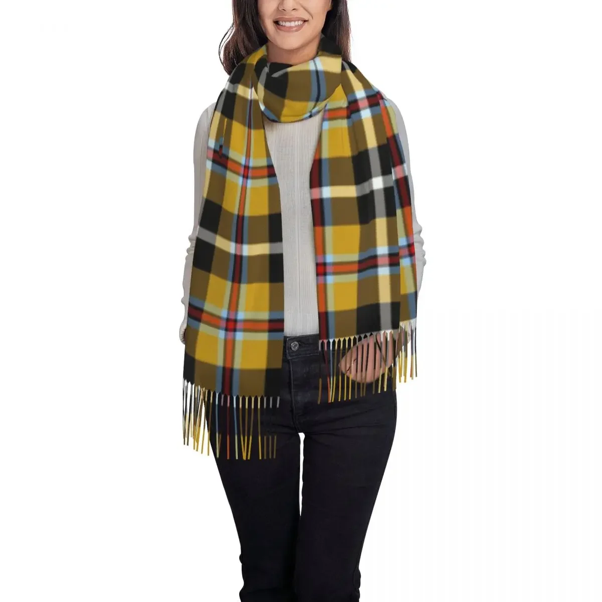 Lady Long Cornish National Tartan Scarves Women Winter Soft Warm Tassel Shawl Wraps Geometric Gingham Plaid Scarf