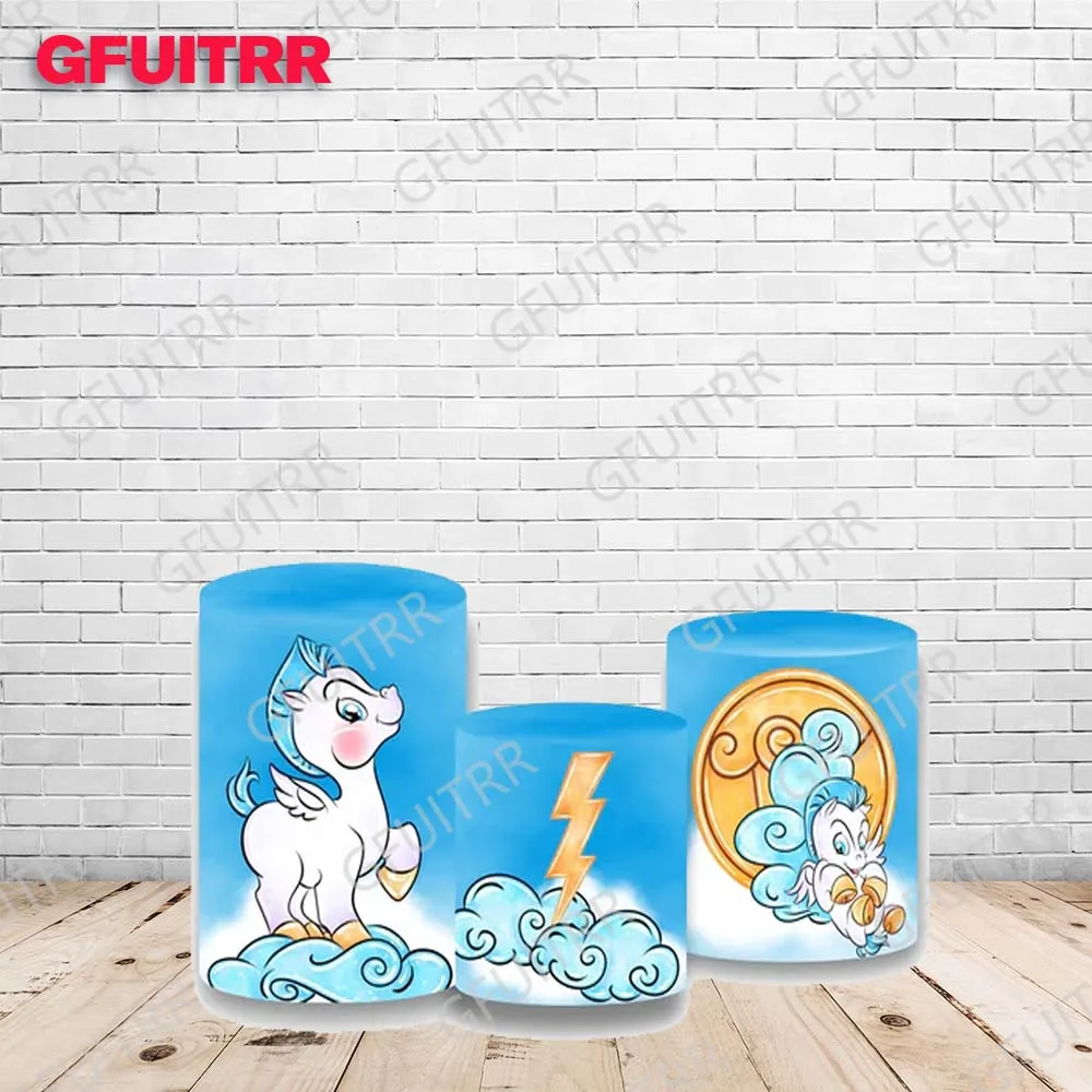 Hercules Round Blue Backdrop Boy Birthday Decoration Party Photo Round Photography Background Cylinder Cover Baby Shower